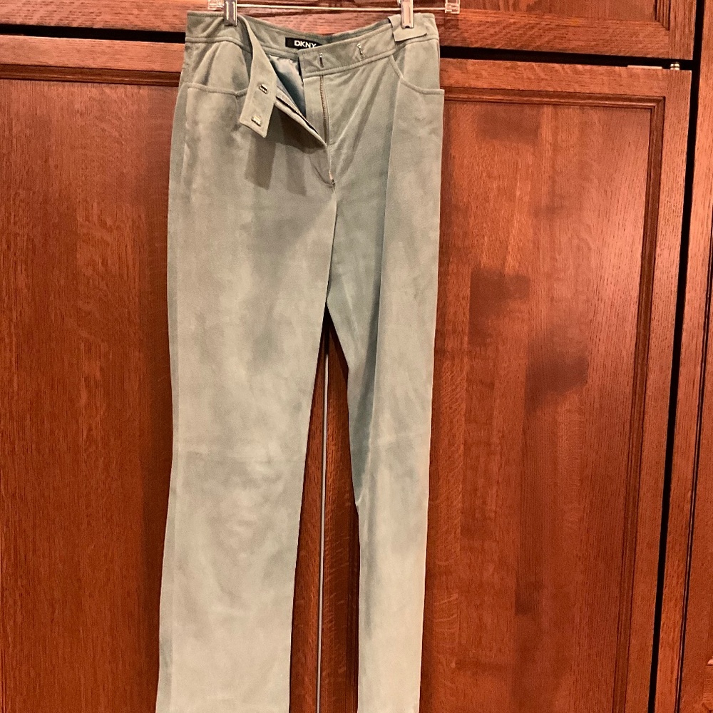 DKNY Teal Suede Leather Pants